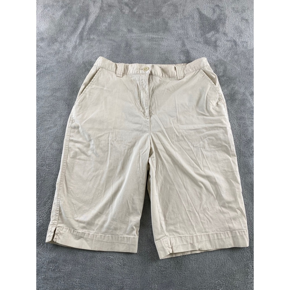 Karen Scott Petites Tan Khaki Bermuda Shorts Women 10P Cotton Stretch Mid Rise